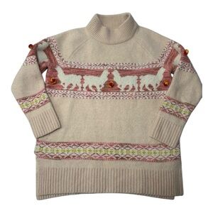 Anthropologie Alpaca Fair Isle Turtleneck Sweater Women’s Small Pink Wool Blend